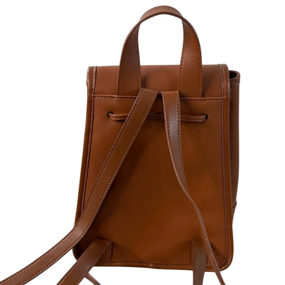 SUSU Nicole Cognac Brown Leather Mini Backpack Turn Lock Small